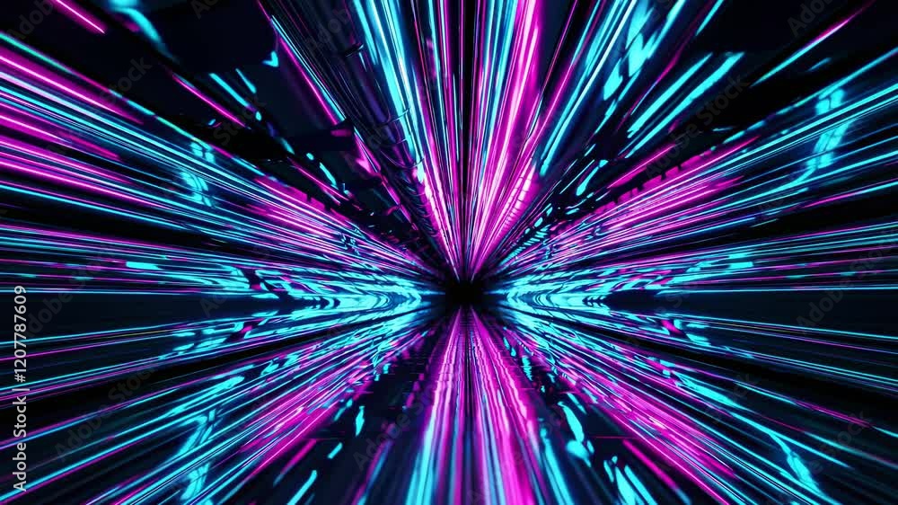 Poster experience vibrant light trails in a futuristic tunnel during a captivating visual display