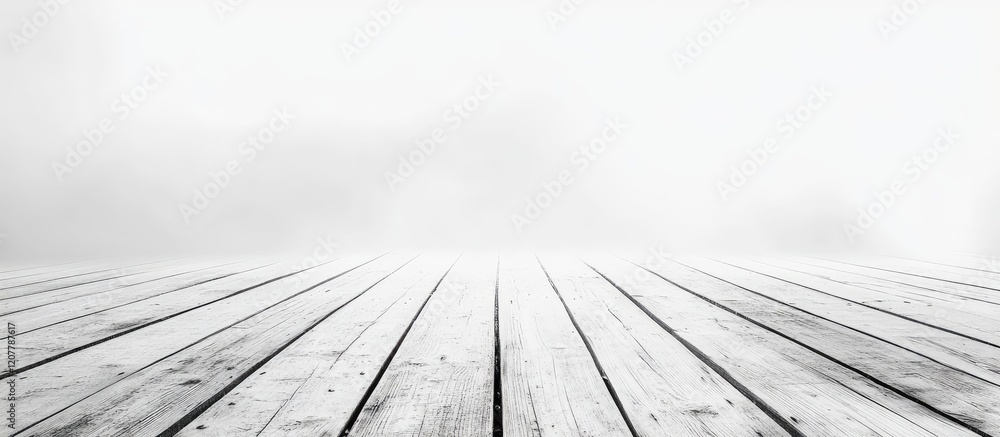 Aufkleber empty wooden floor with natural light and fog in the background providing copy space for text or gra