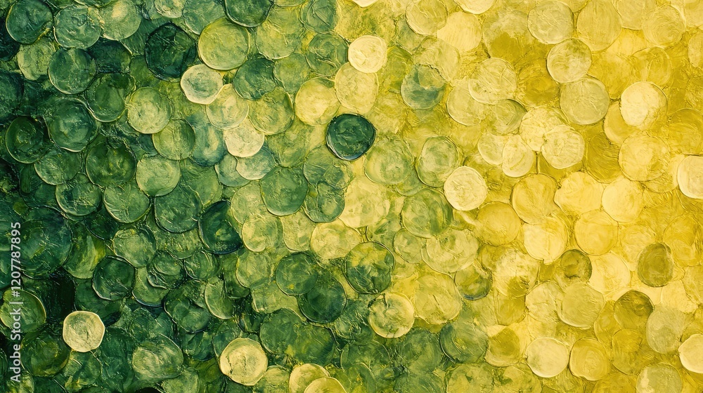 Poster abstract textured background with circular shapes in green and yellow tones featuring ample copy spa
