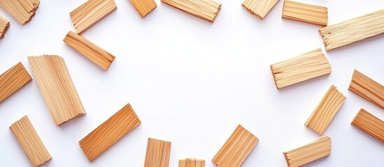 Wooden blocks arranged in a circular pattern on a white background with ample Copy Space for text.
