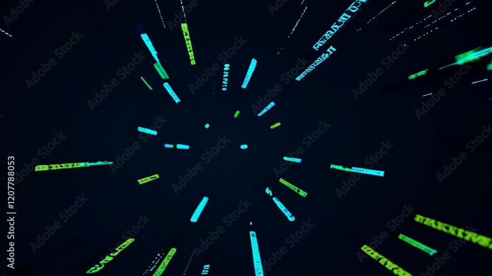 Poster exploring vibrant digital patterns in a high-energy visual display of colors and light effects