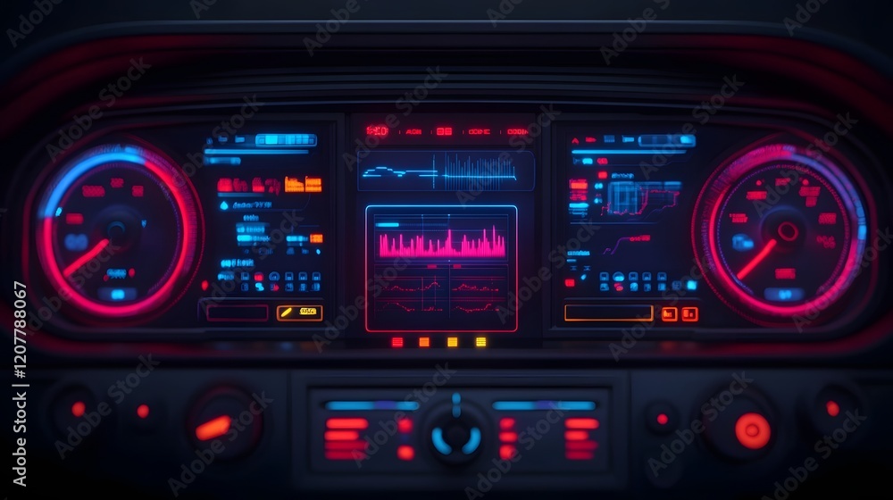Poster abstract futuristic dashboard with glowing cargo tracking system interface