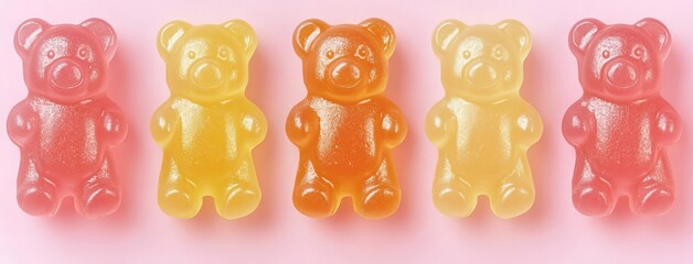 seamless of  Flat lay composition with delicious jelly bears, jelly bears pattern on pink background, panoramic image , isolated on white background,  , copy space for text,