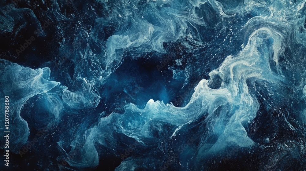 Aufkleber abstract blue and white swirling textures in liquid form with dark background and copy space suitabl