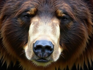 Close-up of a bear's fur with distinctive dark and light chocolate-brown hues and subtle sheen, light brown, dark brown