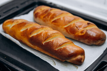 Freshly baked crispy loaf with golden crust