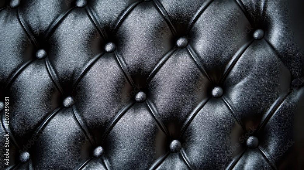 Poster black leather tufted upholstery background with buttons and copy space for text placement.