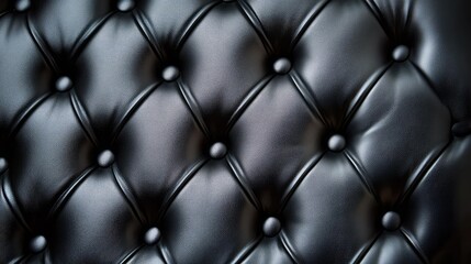 Naklejka premium Black leather tufted upholstery background with buttons and Copy Space for text placement.