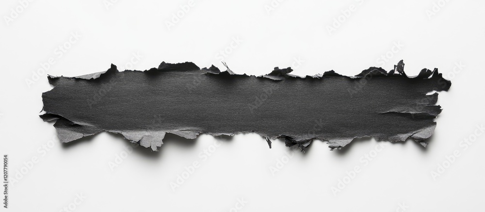 Poster torn black paper with rough edges on white background suitable for layering or text placement copy s