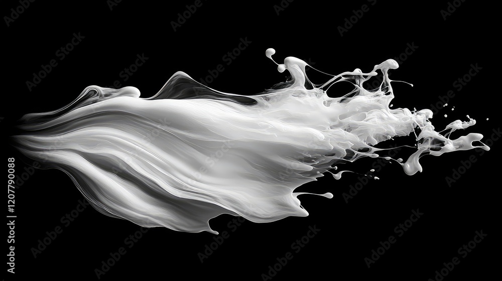 Aufkleber abstract white liquid splash with dynamic motion on a black background copy space