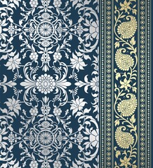 wedding card design, traditional paisley floral pattern , royal India	