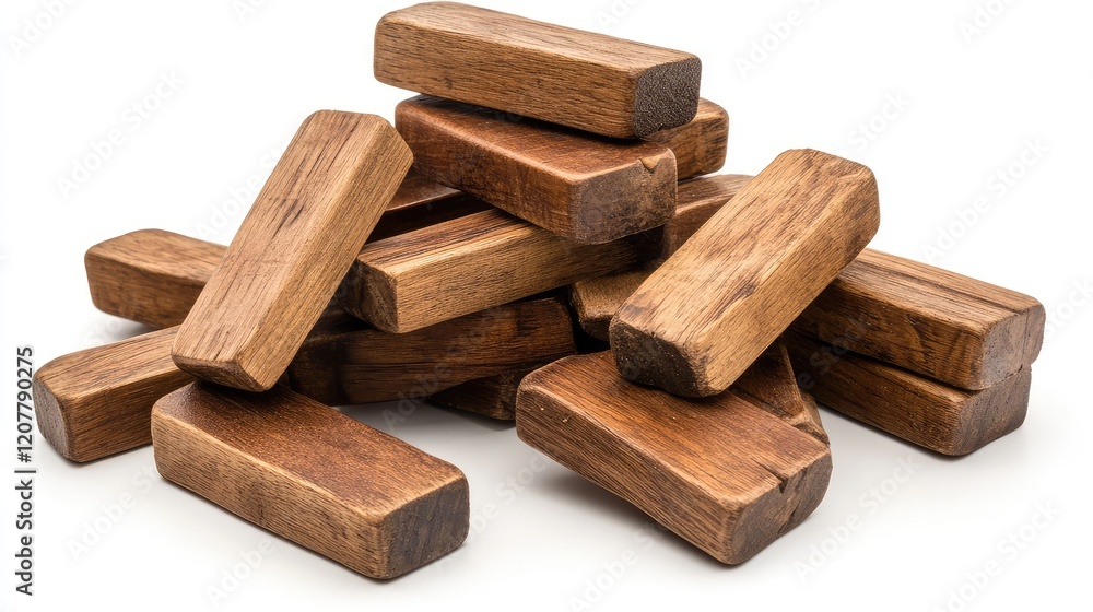 Poster wooden blocks stacked on a white background with copy space for text or design purposes