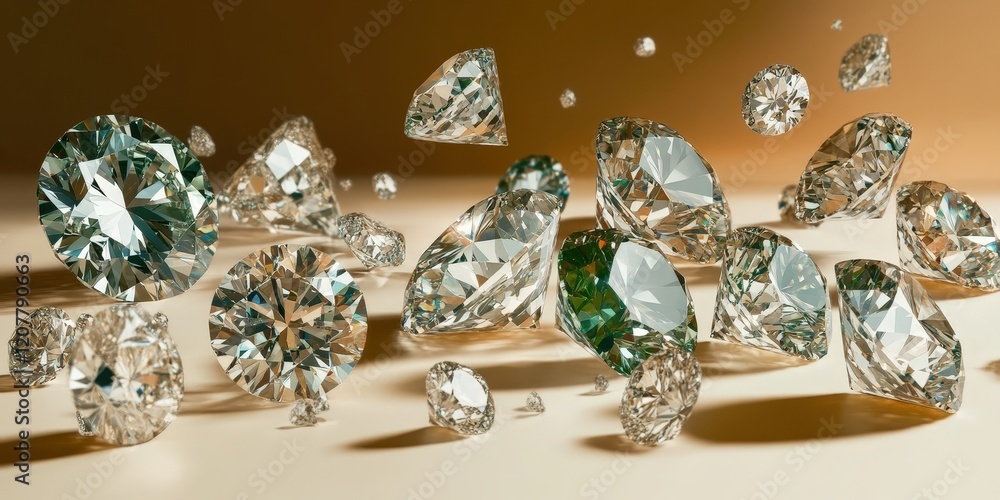 Poster sparkling diamonds on a soft background with reflections and glimmers