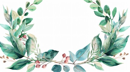 Elegant Hand-Painted Floral Wreath with Watercolor Leaves Frame