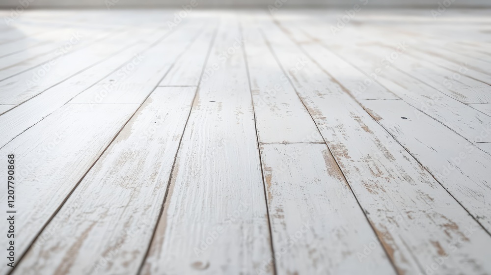 Poster whitewashed wooden floor with weathered texture and aging details, shallow depth of field, copy spac