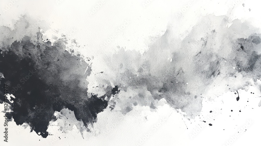 Poster abstract black and white watercolor splash with textures and gradients suitable for background desig