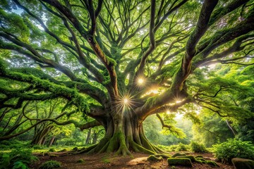 Hawaiian Rainforest Old Tree Bokeh Stock Photo