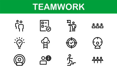 Modern Teamwork Icon Set. Professional and Minimalist Vectors for Collaboration, Team Building, and Office Projects in Outline Style.