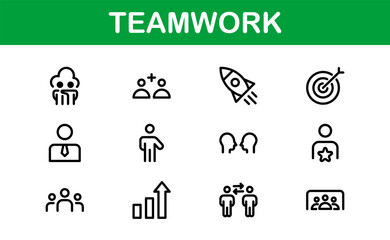 Modern Teamwork Icon Set. Professional and Minimalist Vectors for Collaboration, Team Building, and Office Projects in Outline Style.