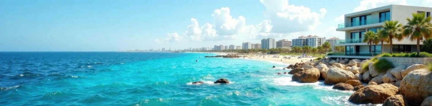 Stunning Tel Aviv waterfront, azure sea & modern architecture, ocean, cityscape, summer