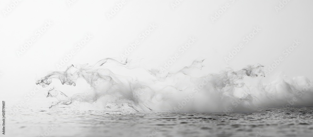Poster monochrome waves crashing on ocean surface with misty background copy space