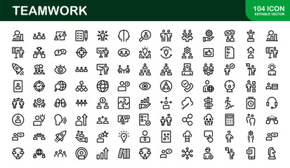 Modern Teamwork Icon Set. Professional and Minimalist Vectors for Collaboration, Team Building, and Office Projects in Outline Style.