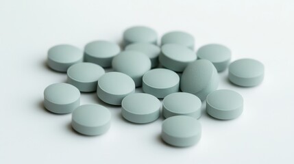 Green round tablets on a light background with Copy Space for text placement.