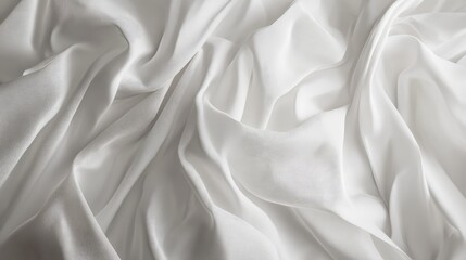 Obraz premium White silk fabric texture background with soft folds and drapes showcasing smooth and glossy surface, ideal for textile and fashion design with Copy Space.