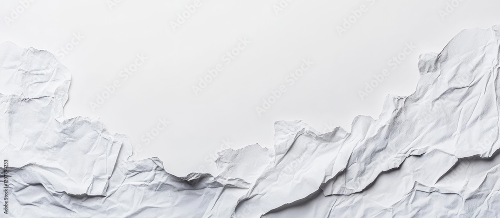 Poster textured white crumpled paper background with layered folds and peaks featuring ample copy space for