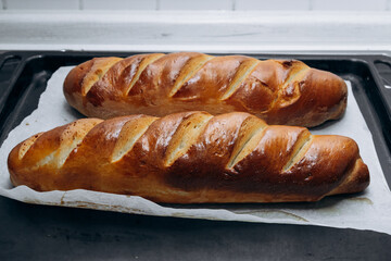 Freshly baked crispy loaf with golden crust