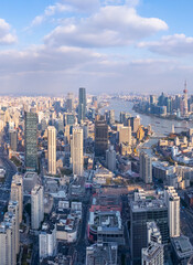 Aerial View of Shanghai skyline with Huangpu river