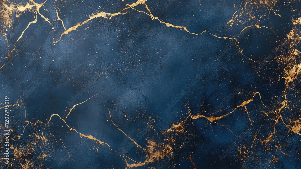 Poster blue and gold marbled abstract texture background with copy space for design applications