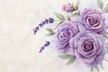 Obraz premium Elegant watercolor illustration of lavender and purple roses on soft background