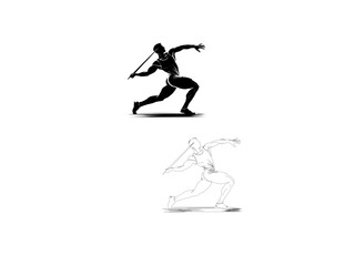 A dynamic silhouette vector illustration of a javelin thrower in mid-action, showcasing the athlete's power and accuracy. vector illustration  line art black and white design.