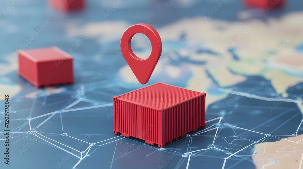 Poster streamlined global logistics network with cargo routes and tracking icons