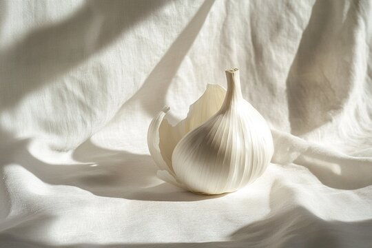 A garlic on a white background a photorealistic
