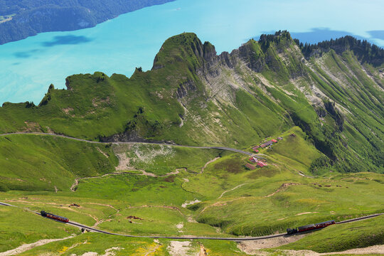 Brienz Rothorn train and Lake Brienz, Brienz, Bernese Oberland, Switzerland