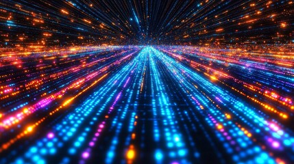 Obraz premium Vibrant Digital Data Stream: Abstract Neon Light Trails Background