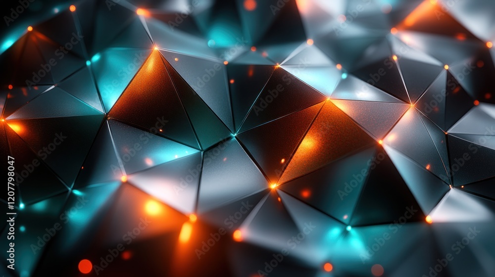 Poster abstract geometric pattern with illuminated triangular shapes in vibrant colors