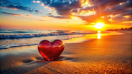 Fototapeta premium Heart on Beach Sunset, Romantic Photo, Coastal Scene