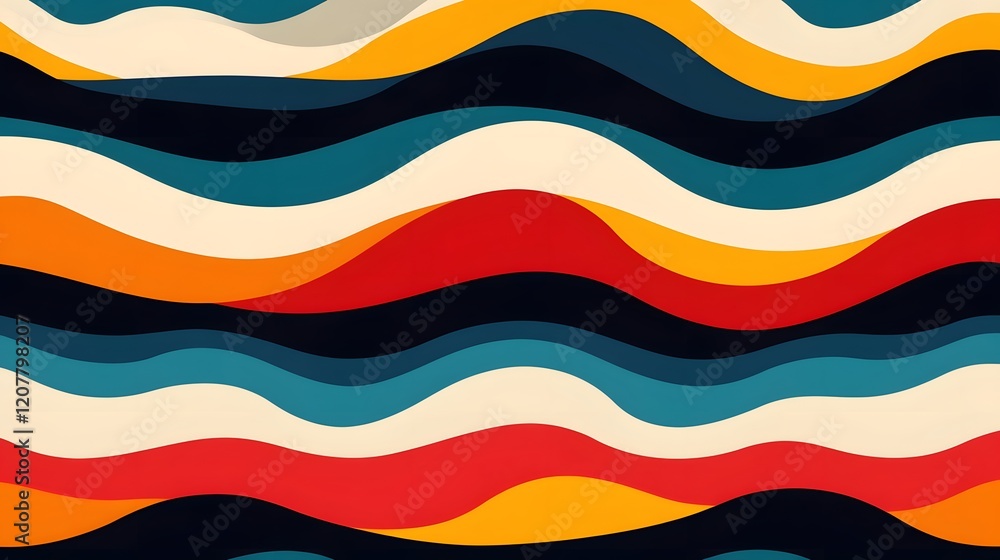 Poster vibrant wavy lines in a dynamic color palette creating a fluid and contemporary abstract design