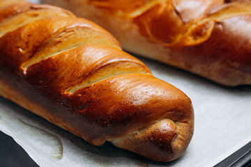Freshly baked crispy loaf with golden crust