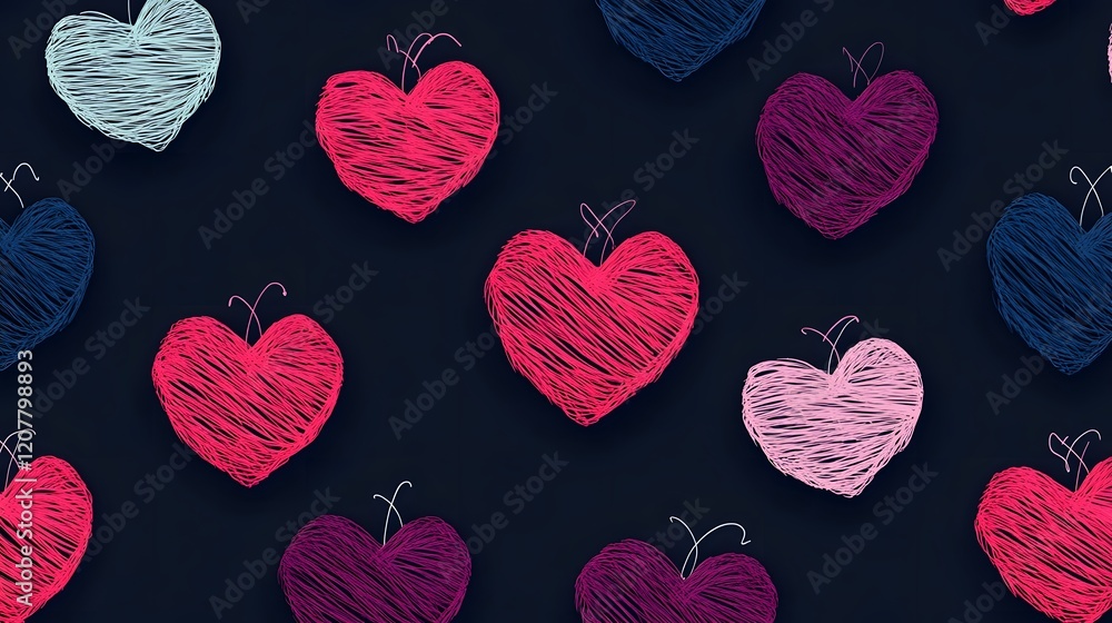 Poster interconnected hearts forming a seamless chain-like pattern of symbolic connections