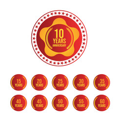 Ten year anniversary white background with golden badges different number set