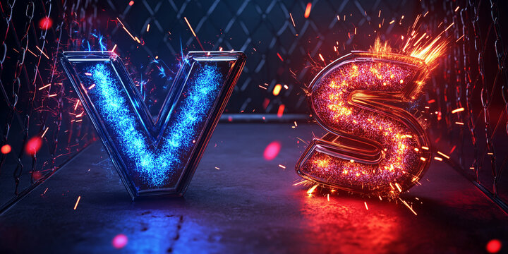 Dark Versus Battle. VS letters with sparks and glow. VS screen for sport games, match, tournament, martial arts.