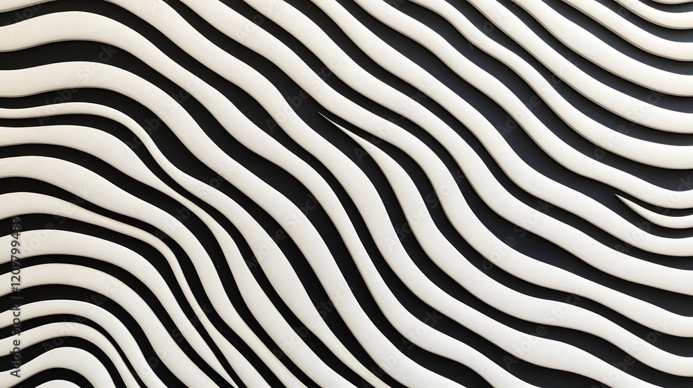 Poster striking contrast of bold and thin alternating lines forming hypnotic abstract pattern