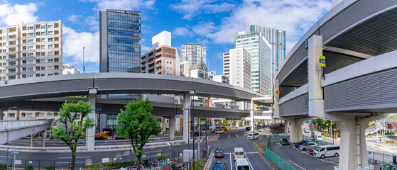 View of road intersection and highrise buildings in the Minato City, Roppongi, 3 Chome�?�1 District, Tokyo, Honshu, Japan
