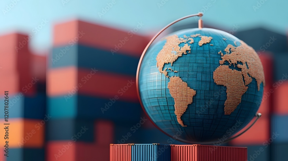Aufkleber simplistic 3d globe with linked cargo symbols representing global shipment and logistics