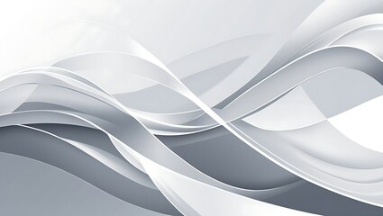 Minimalist abstract digital design with smooth curves, translucent white and gray waves, creating depth, movement, and a clean, modern aesthetic. Perfect as a subtle background.