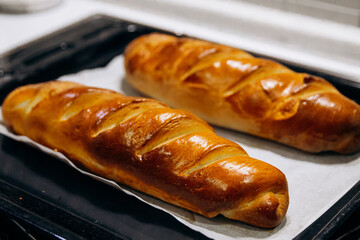 Freshly baked crispy loaf with golden crust